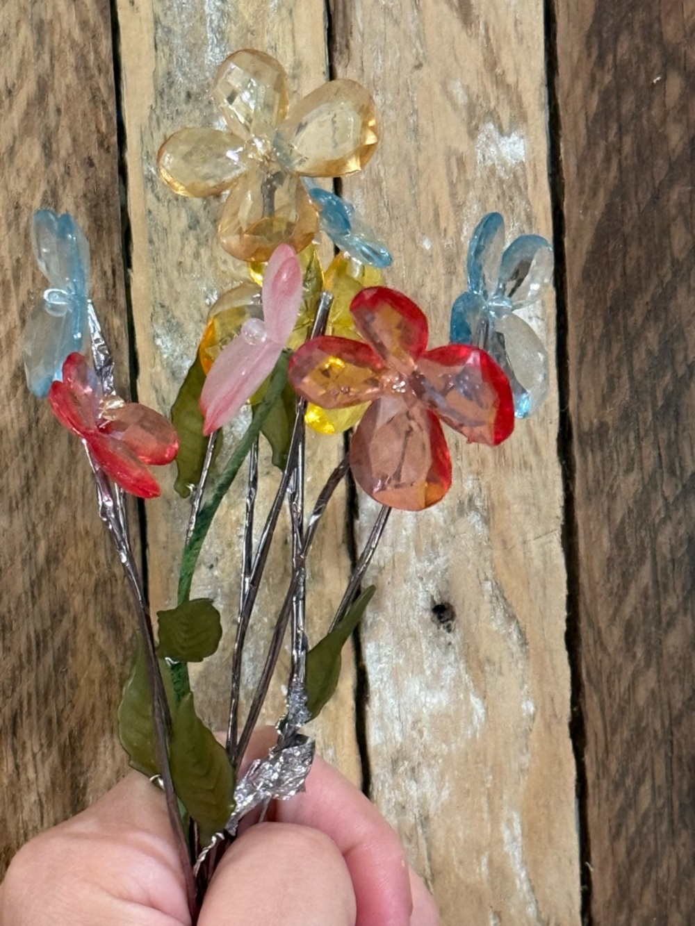 Vintage lucite floral stems Colorful Glass Flower Accent - Multicolor